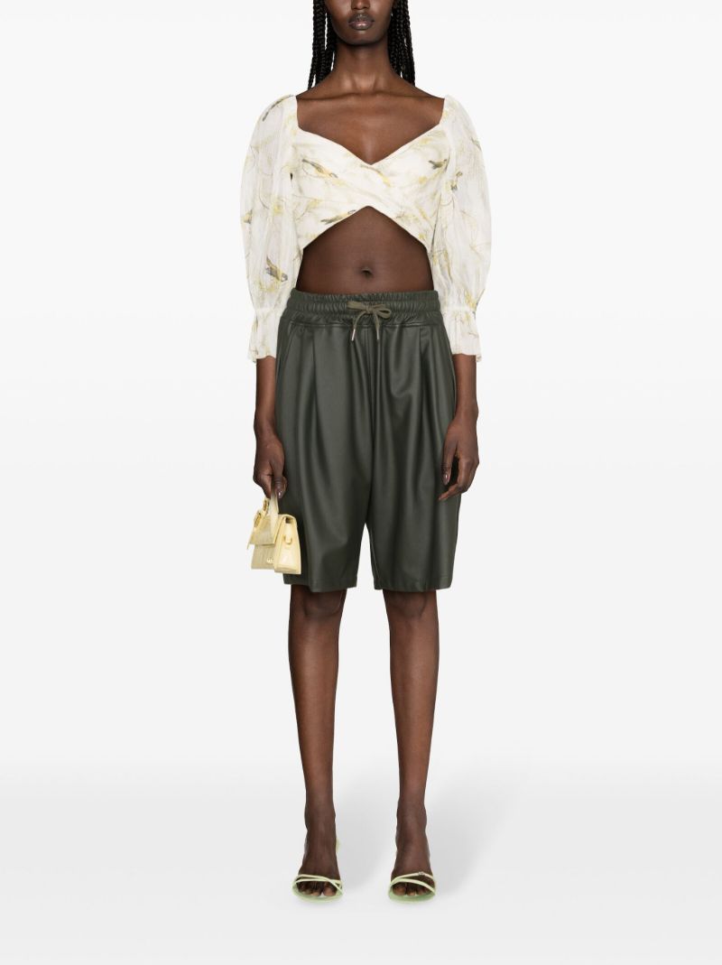 White Pleated Cropped Blouse