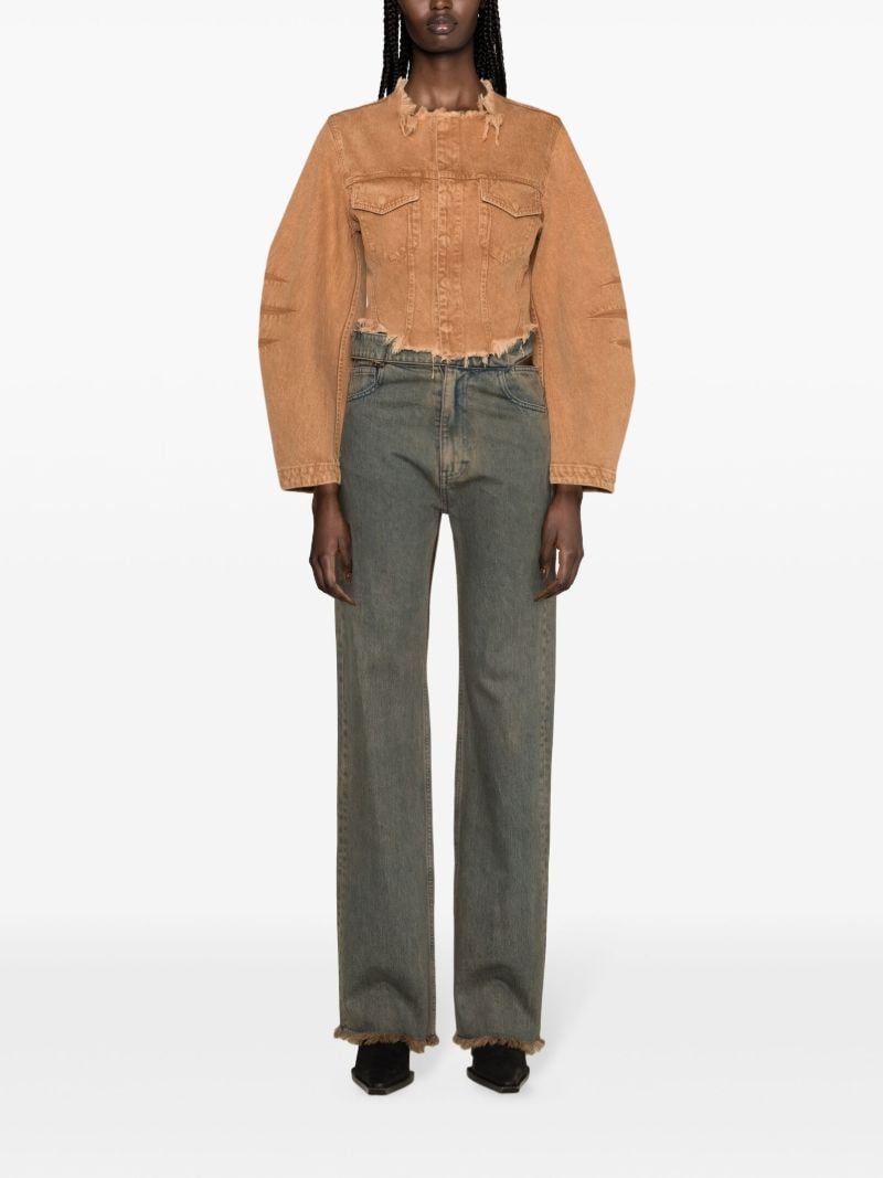 Brown Frayed Cropped Denim Jacket