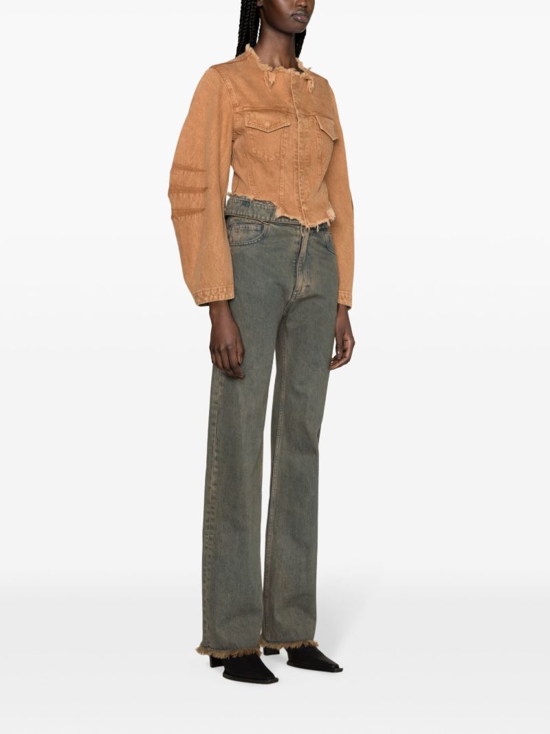 Brown Frayed Cropped Denim Jacket