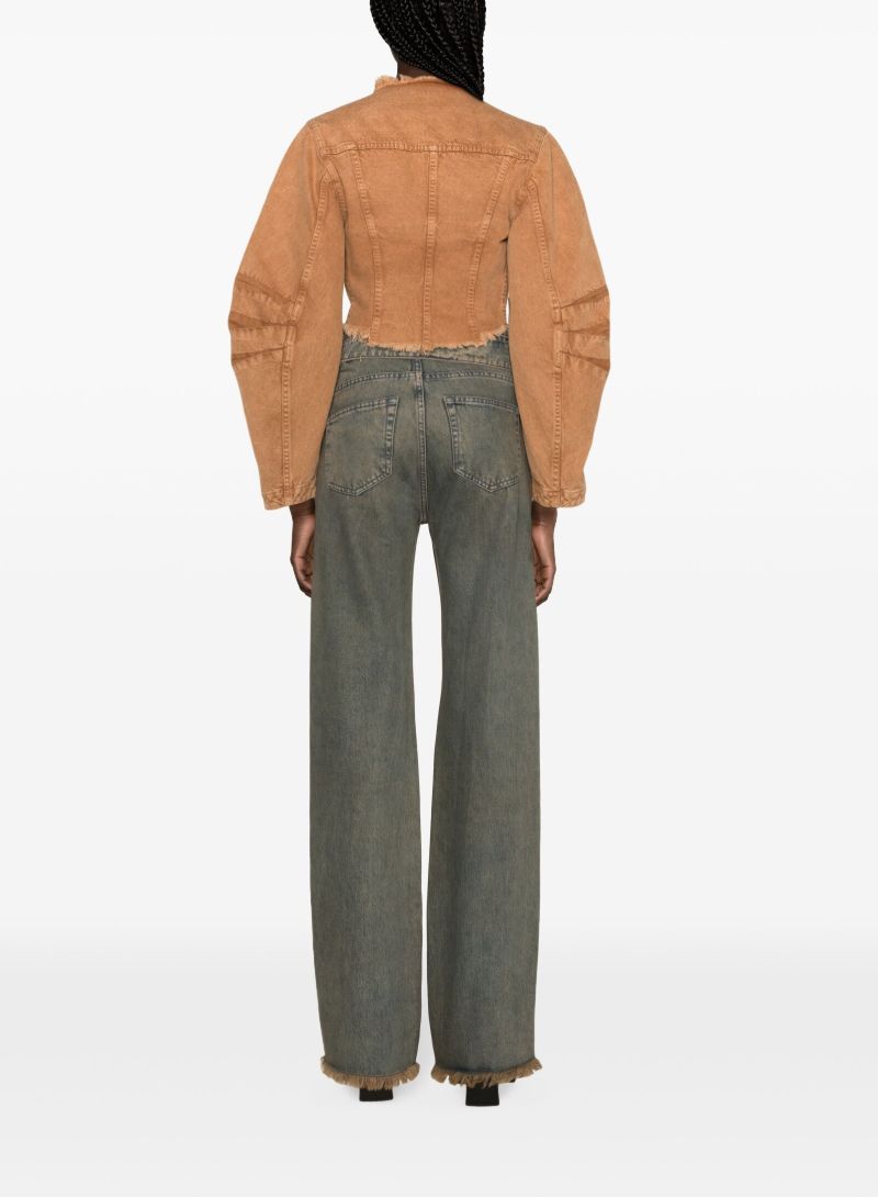 Brown Frayed Cropped Denim Jacket