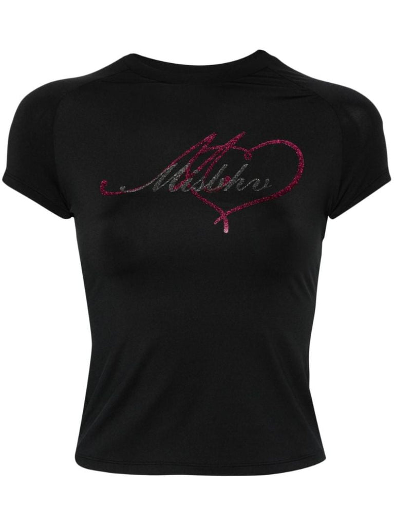 Black Glitter Logo-print T-shirt