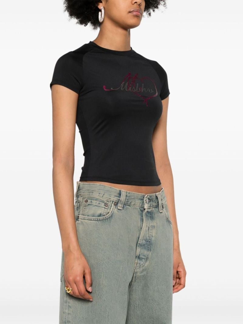 Black Glitter Logo-print T-shirt