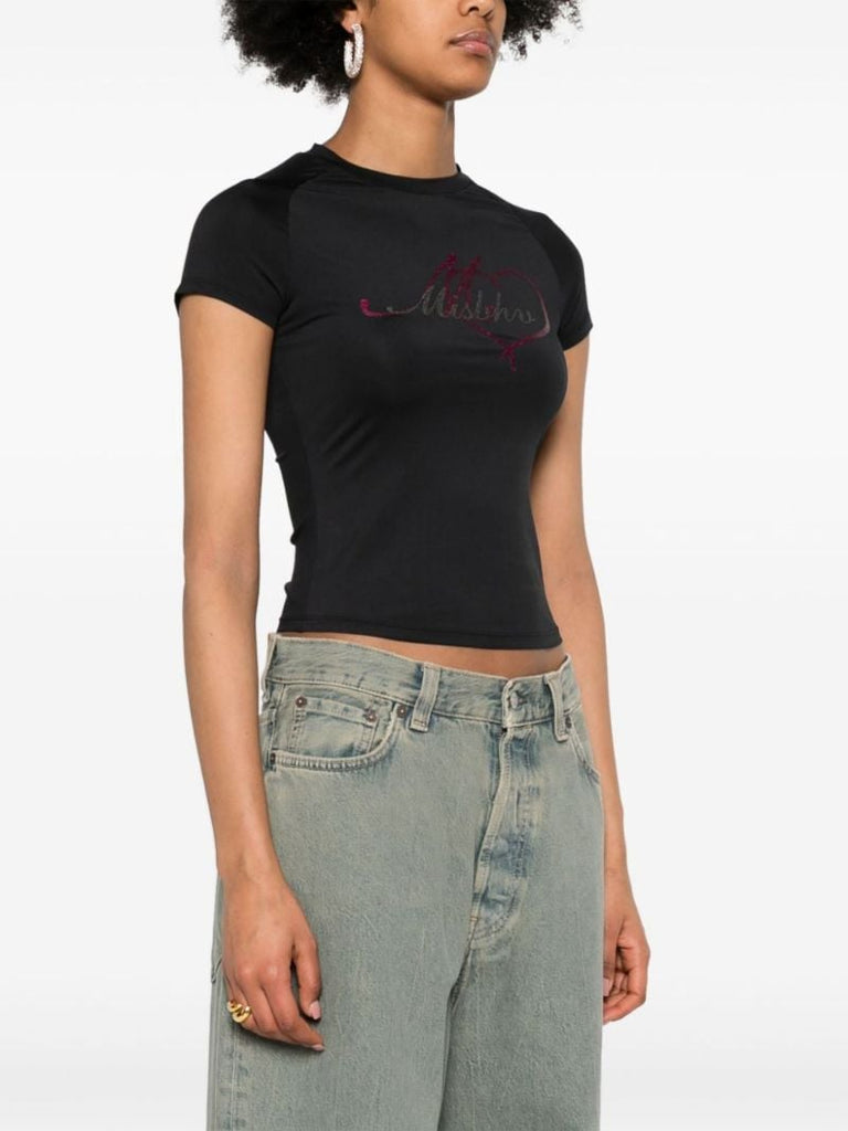 Black Glitter Logo-print T-shirt
