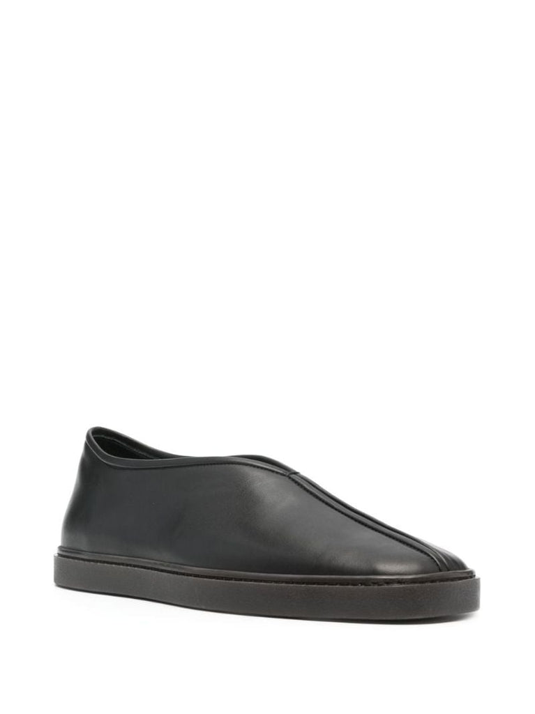 Black Piped Leather Sneakers