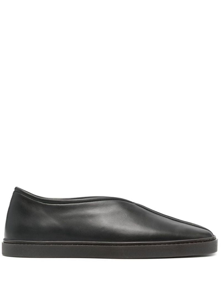 Black Piped Leather Sneakers
