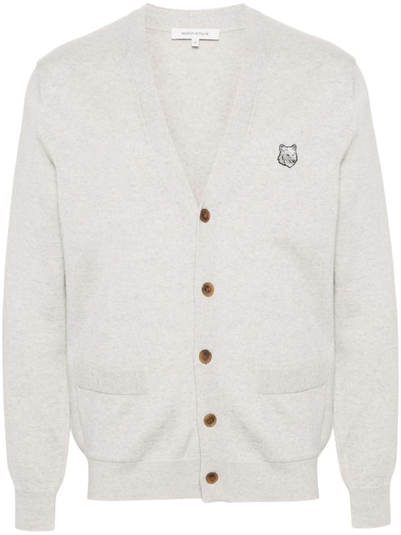 Grey Bold Fox Head Wool Cardigan