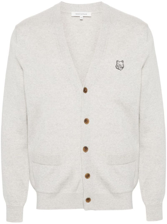 Grey Bold Fox Head Wool Cardigan