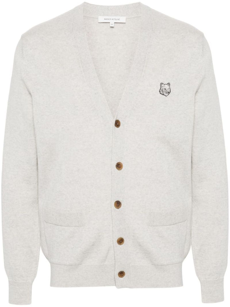 Grey Bold Fox Head Wool Cardigan