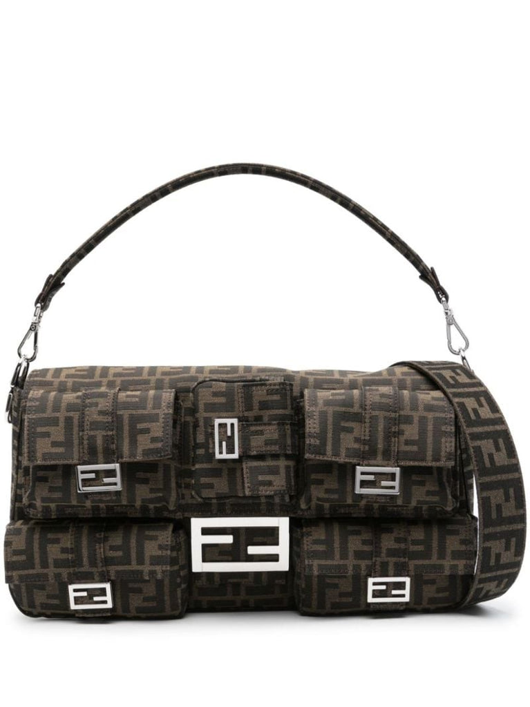 Brown Baguette Maxi Multipcoket Shoulder Bag