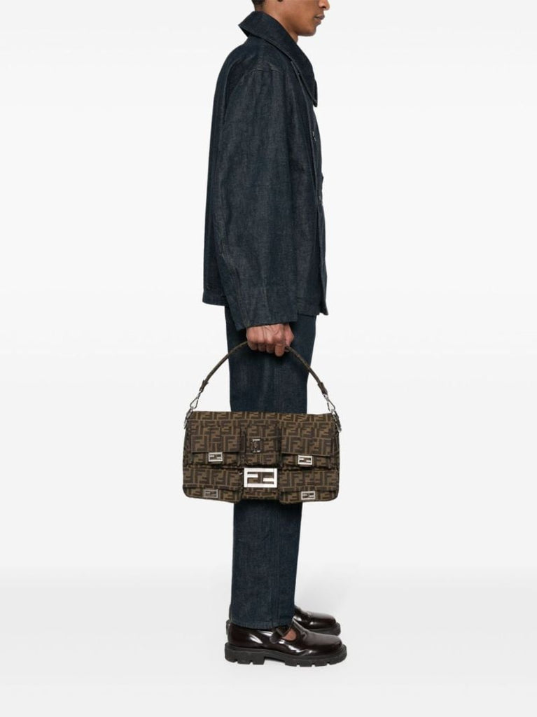 Brown Baguette Maxi Multipcoket Shoulder Bag