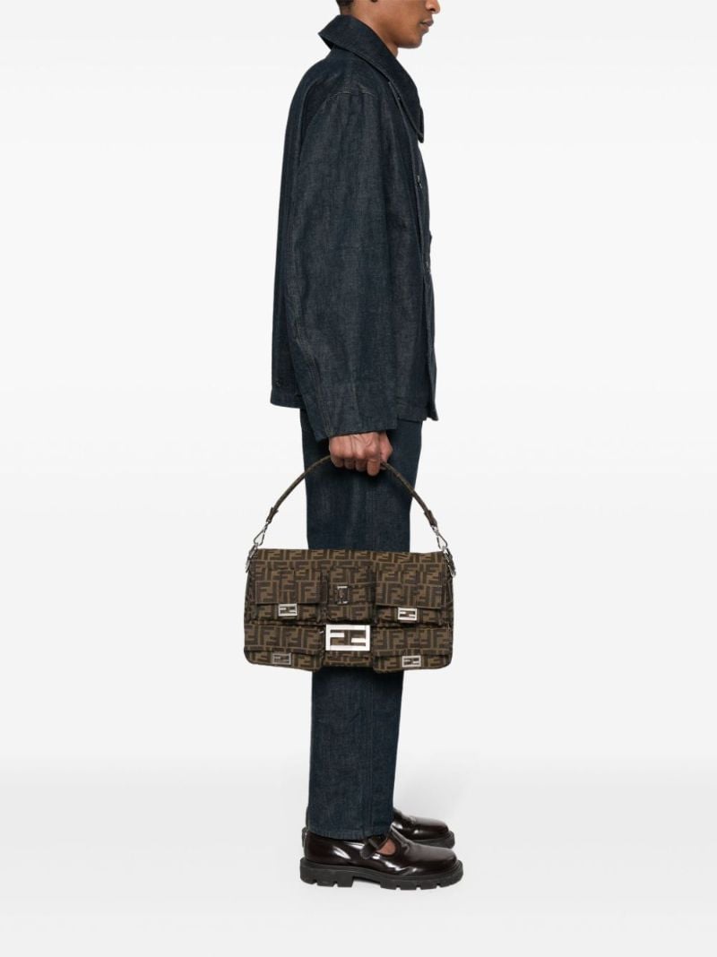 Brown Baguette Maxi Multipcoket Shoulder Bag