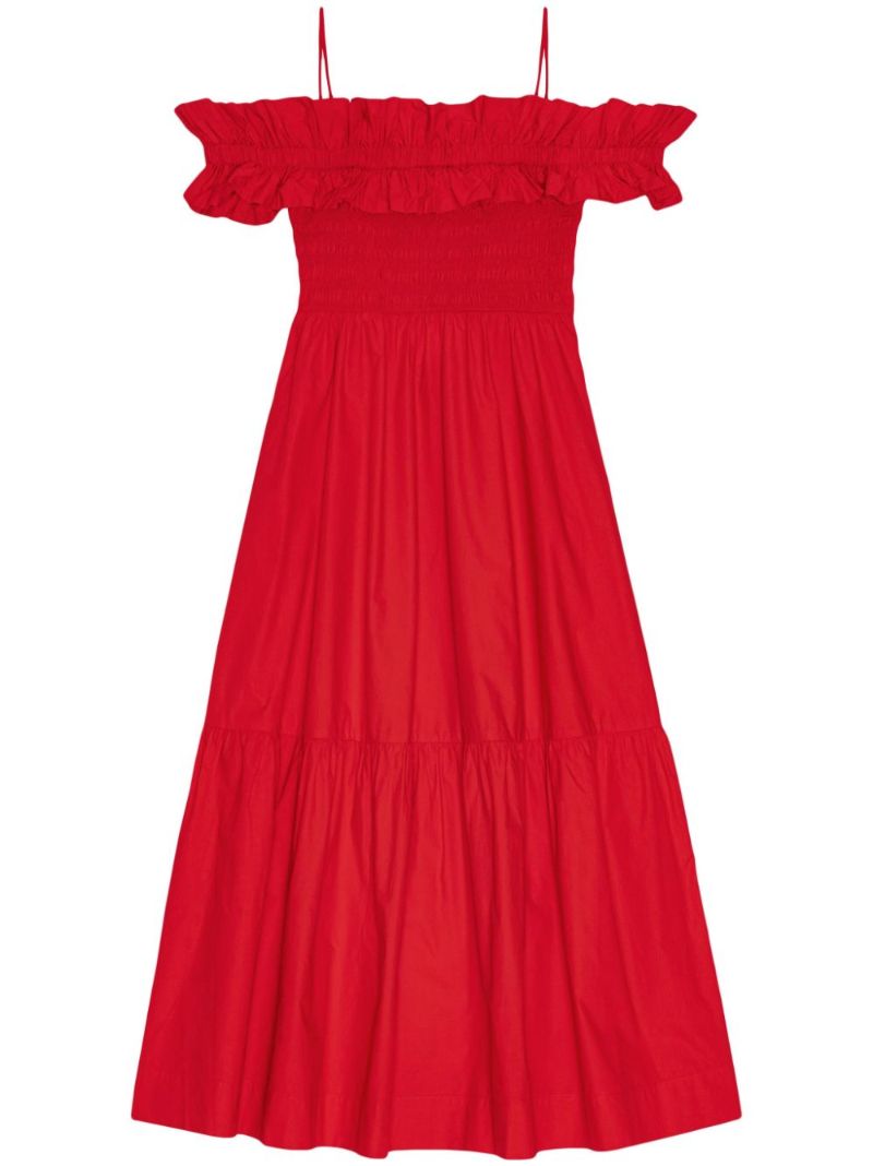 Red Ruffled Poplin Midi Dress