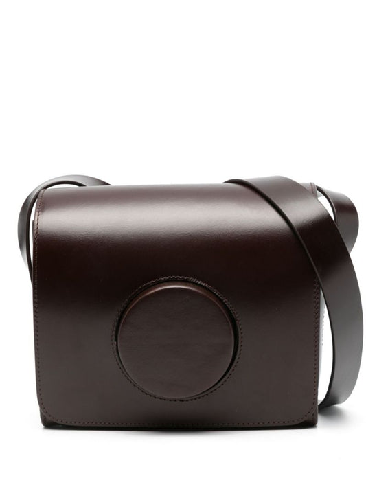 Brown Camera Leather Cross Body Bag