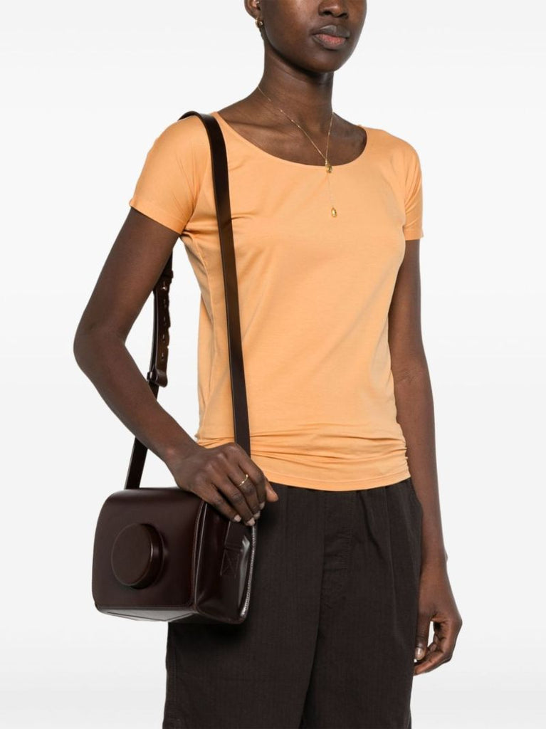 Brown Camera Leather Cross Body Bag