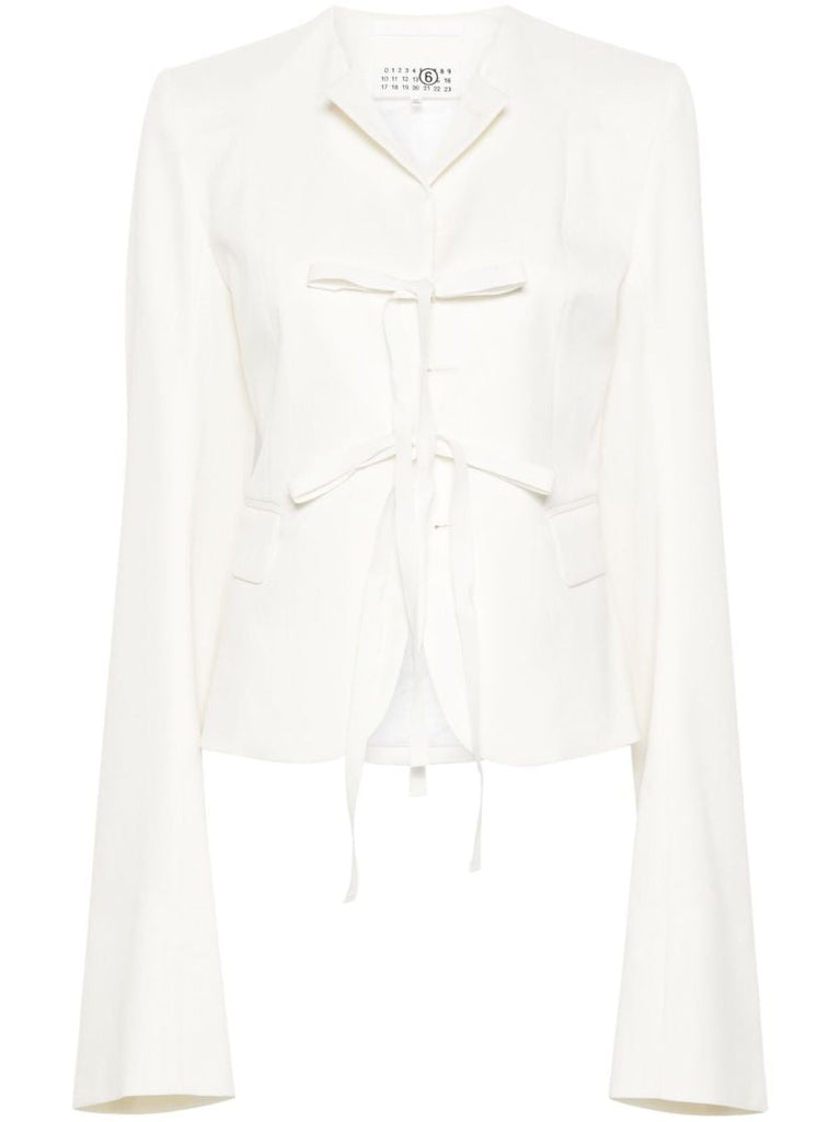 White Lapelless Tied Blazer