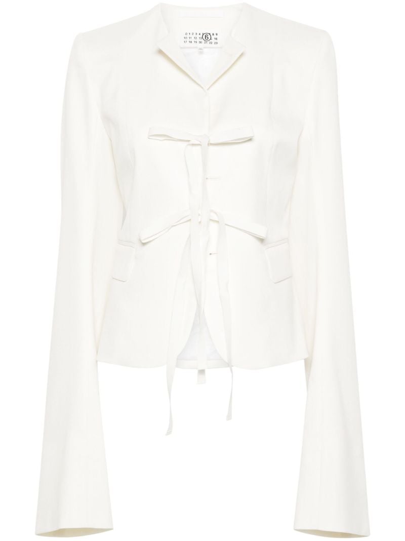 White Lapelless Tied Blazer
