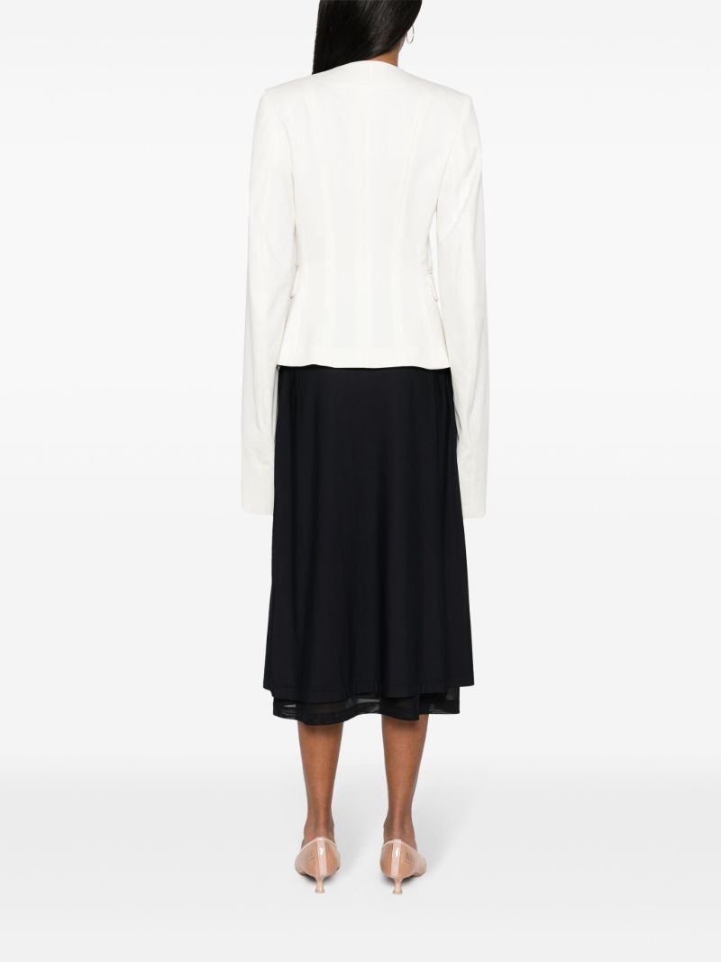 White Lapelless Tied Blazer