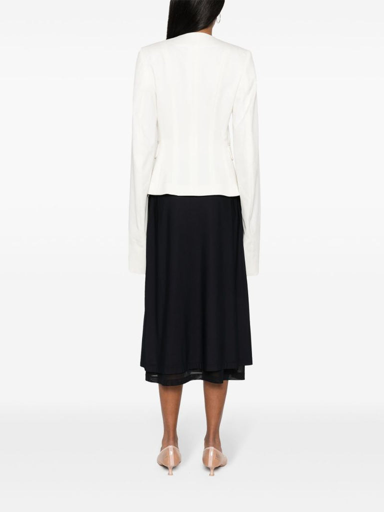 White Lapelless Tied Blazer