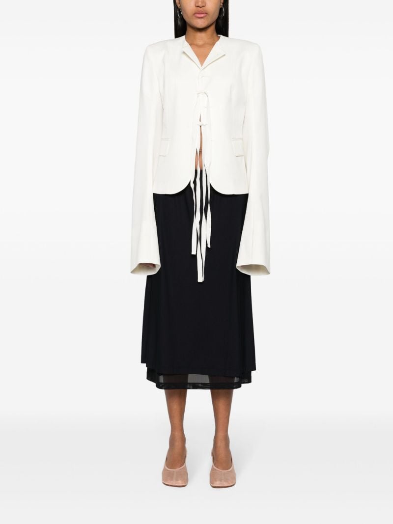 White Lapelless Tied Blazer