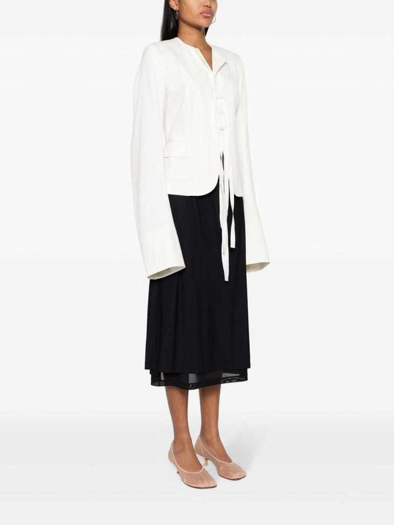 White Lapelless Tied Blazer