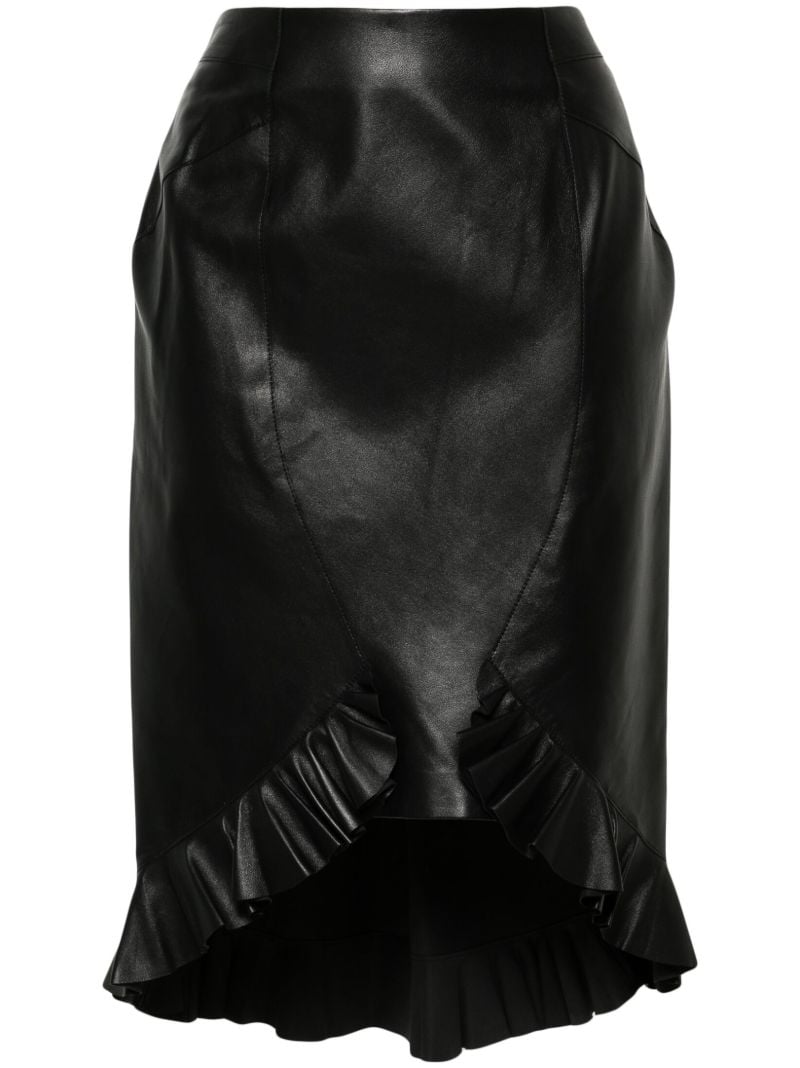 Black Ruffled Leather Pencil Skirt