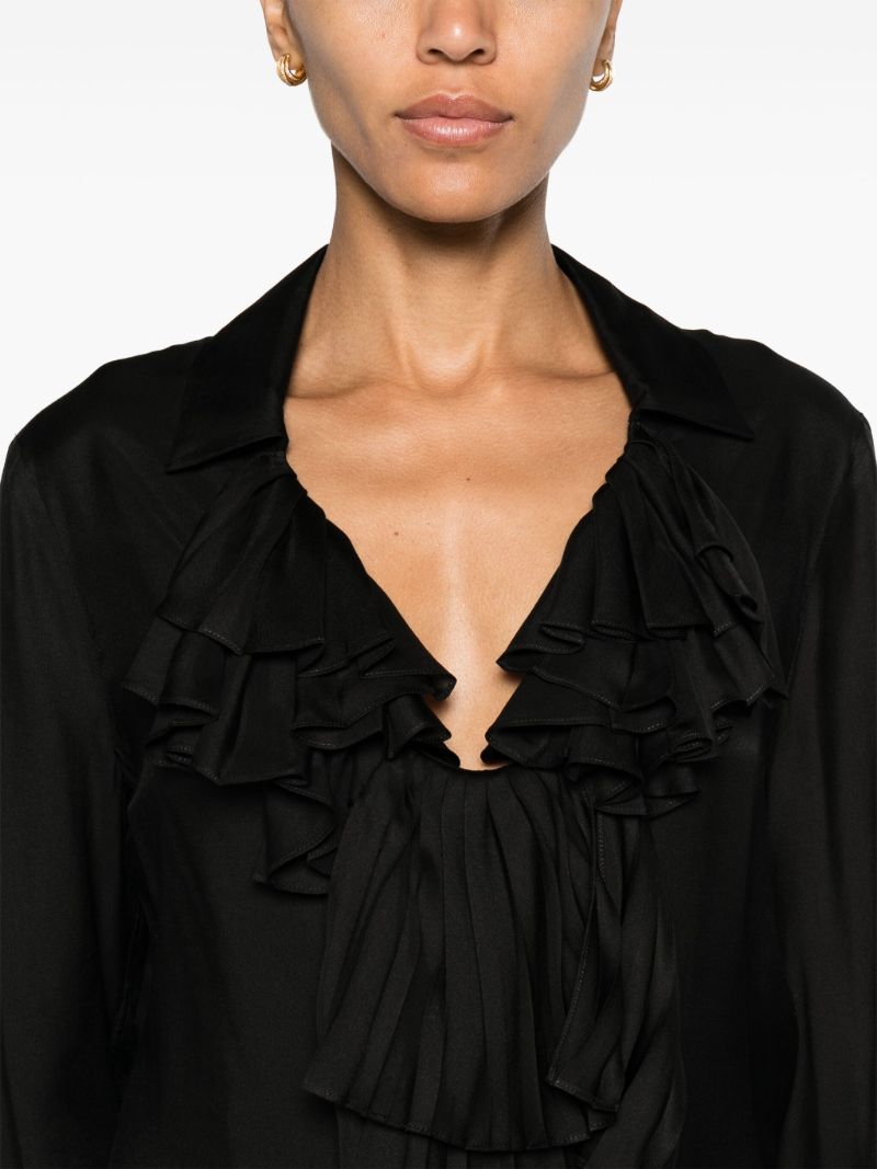 Black Ruffled V-neck Blouse