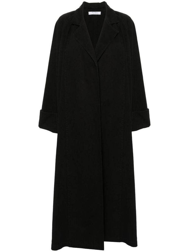 Black Buttoned Midi Cotton Coat