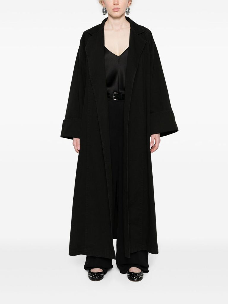 Black Buttoned Midi Cotton Coat