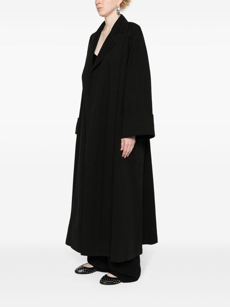 Black Buttoned Midi Cotton Coat