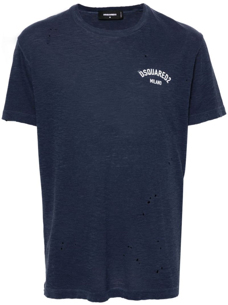 Blue Logo-print Cotton T-shirt