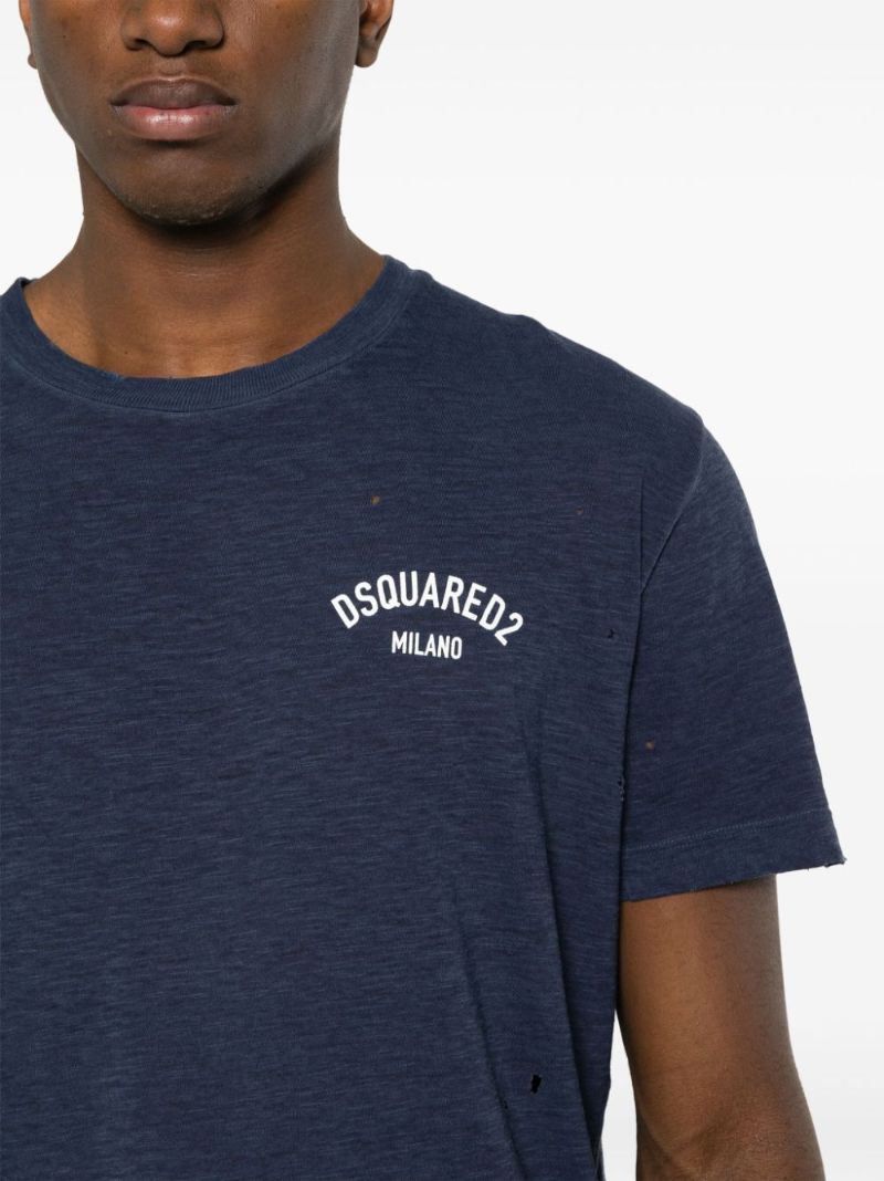 Blue Logo-print Cotton T-shirt