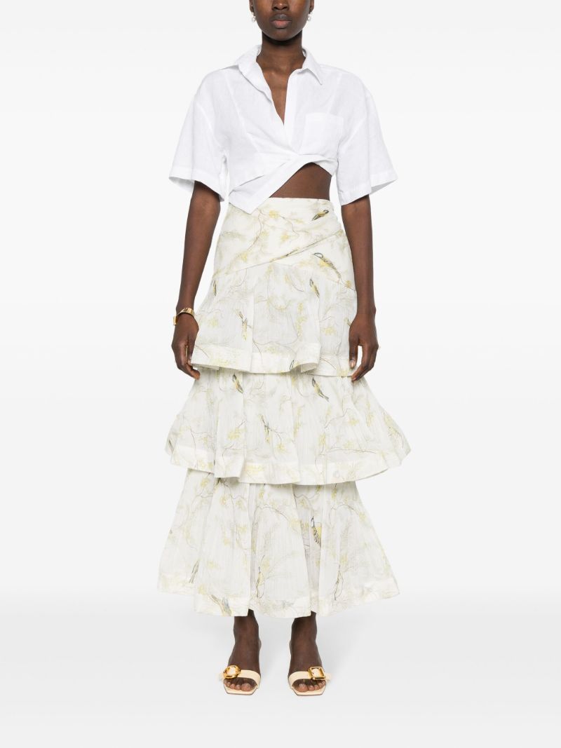 White Pleated Tiered Skirt