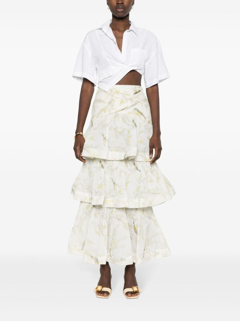 White Pleated Tiered Skirt