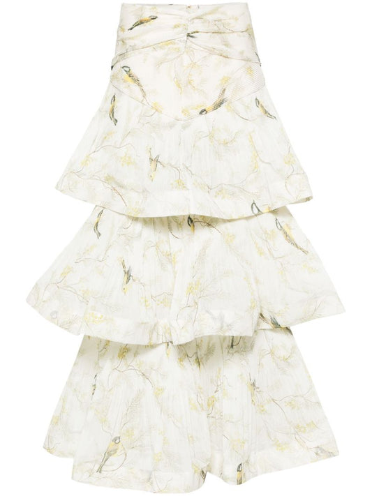 White Pleated Tiered Skirt