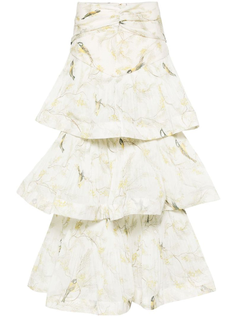 White Pleated Tiered Skirt