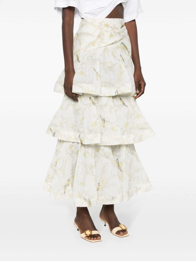 White Pleated Tiered Skirt