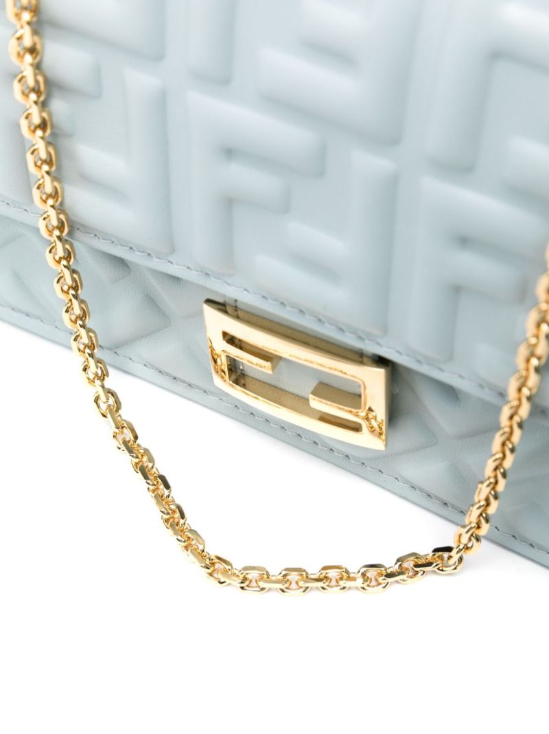 Blue Baguette Chain Large Leather Shoulder Bag