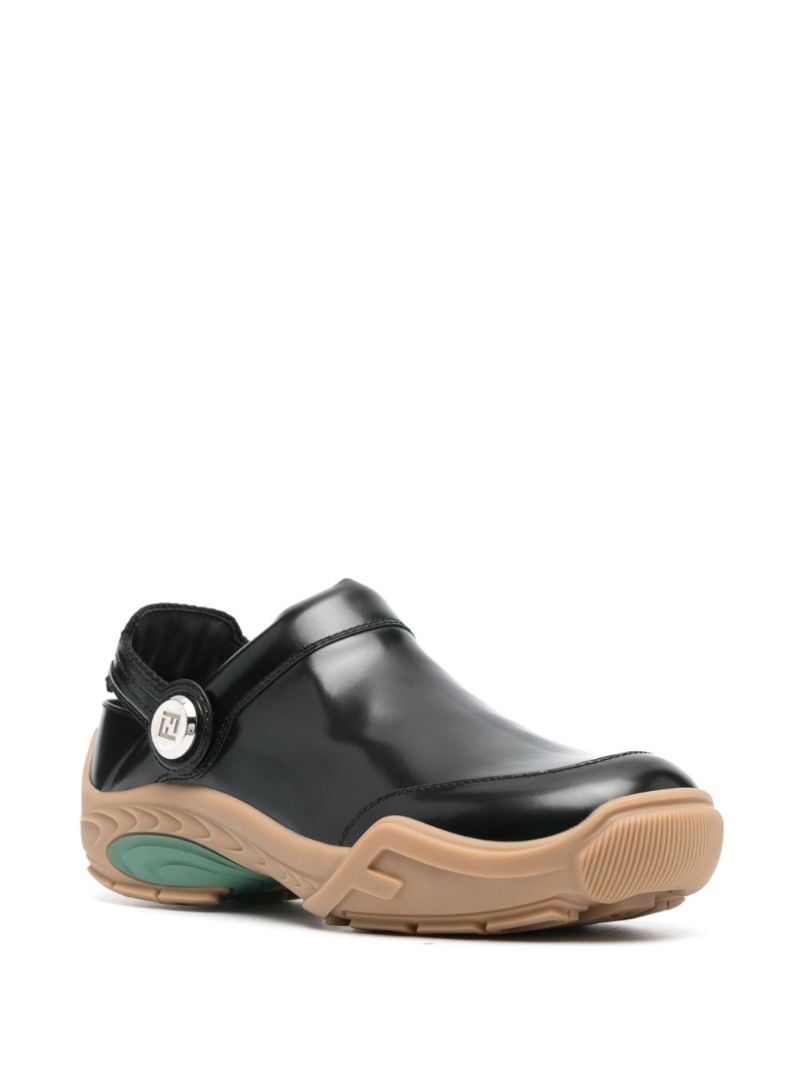 Black Fendi Lab Leather Clogs