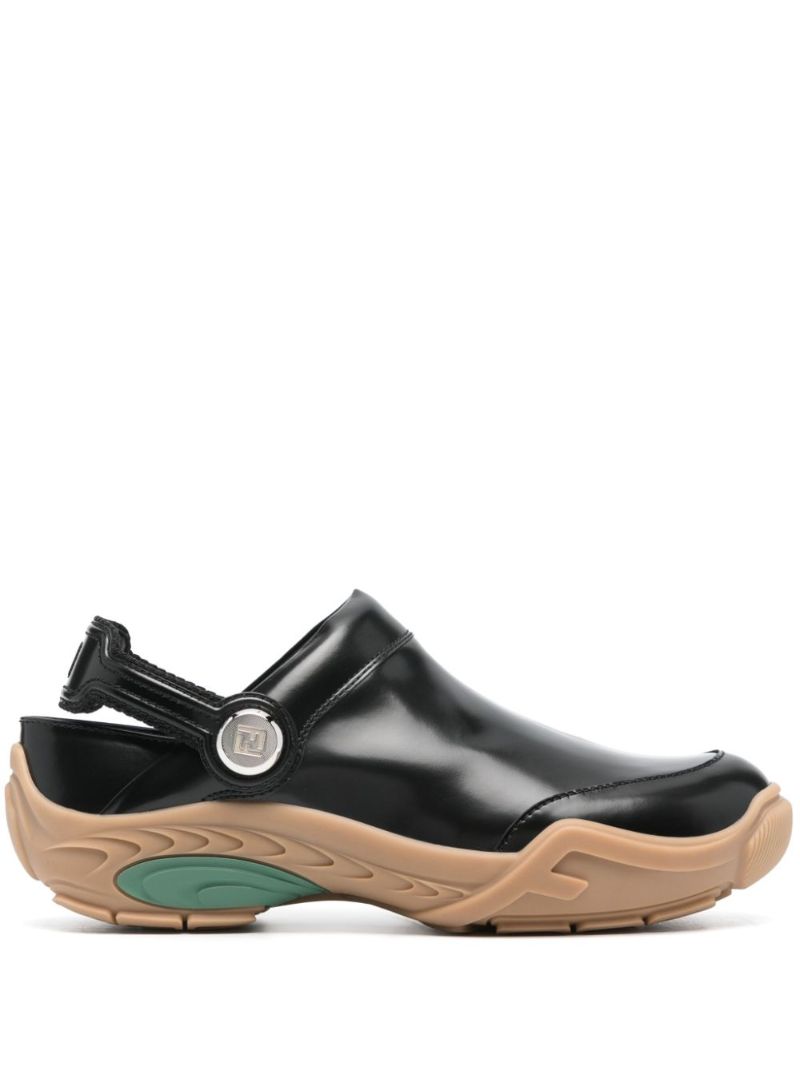 Black Fendi Lab Leather Clogs