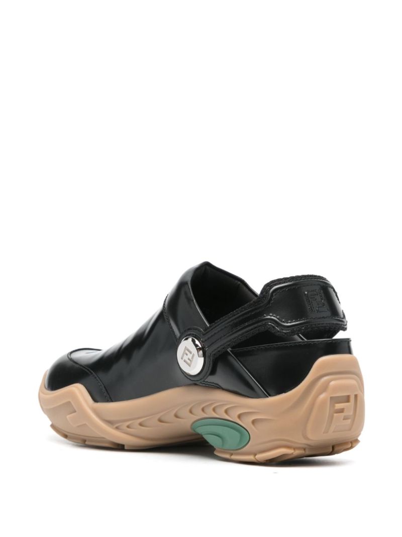 Black Fendi Lab Leather Clogs