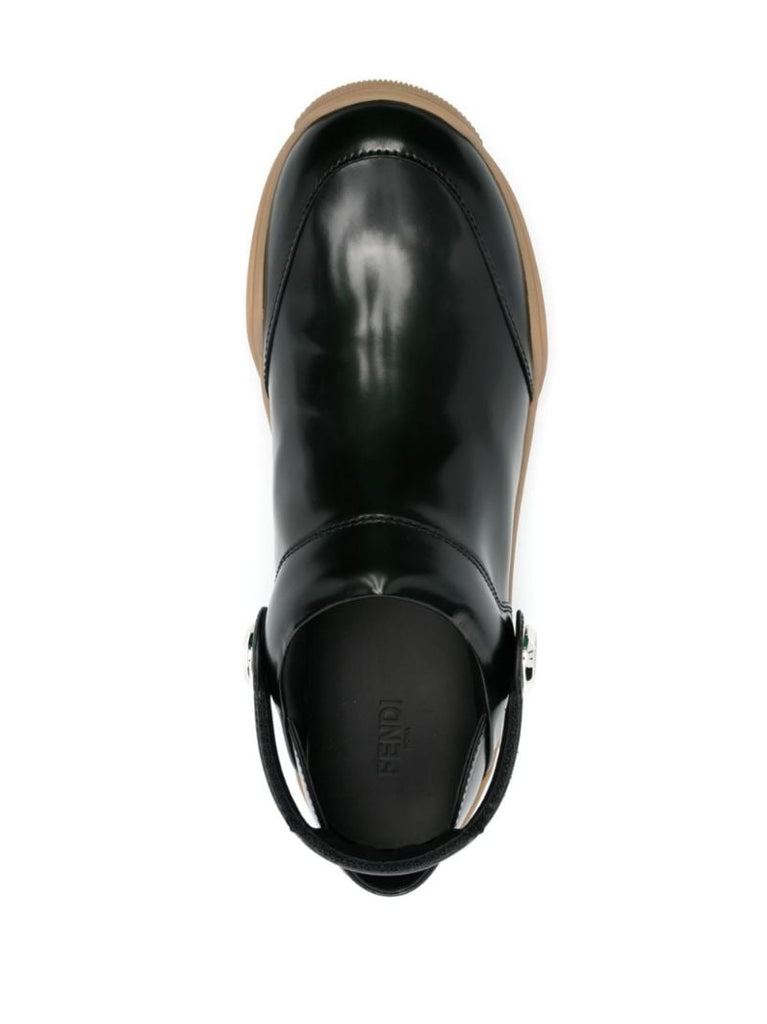Black Fendi Lab Leather Clogs