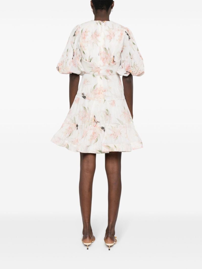 Neutral Printed Pleated Mini Dress