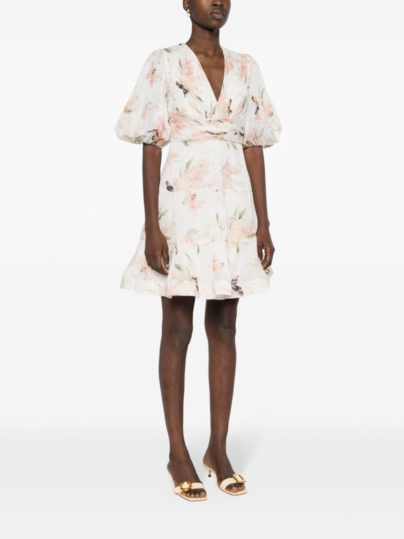 Neutral Printed Pleated Mini Dress