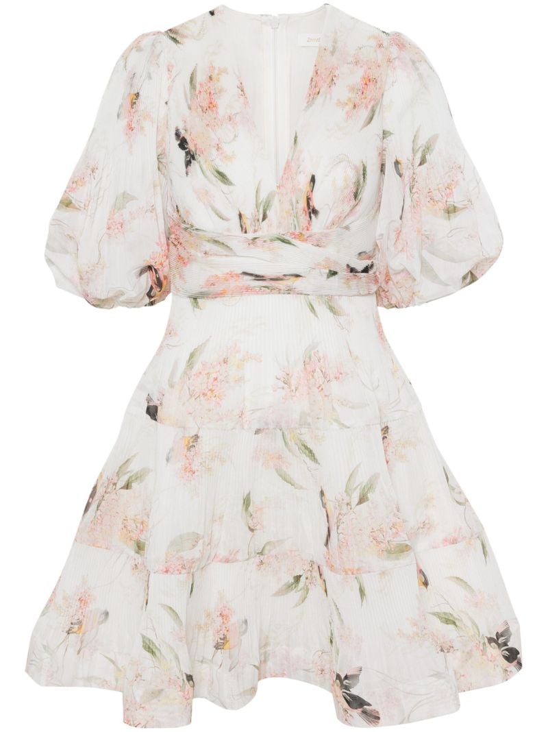 Neutral Printed Pleated Mini Dress