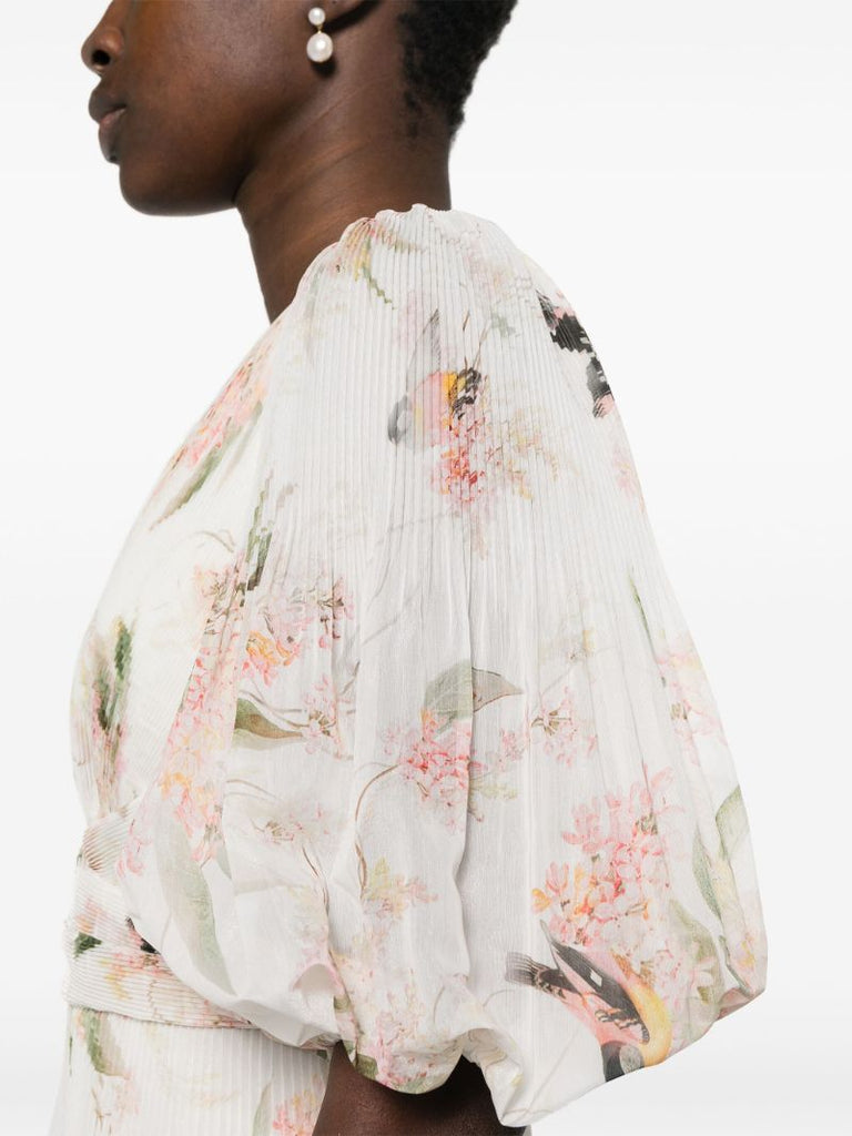 Neutral Printed Pleated Mini Dress