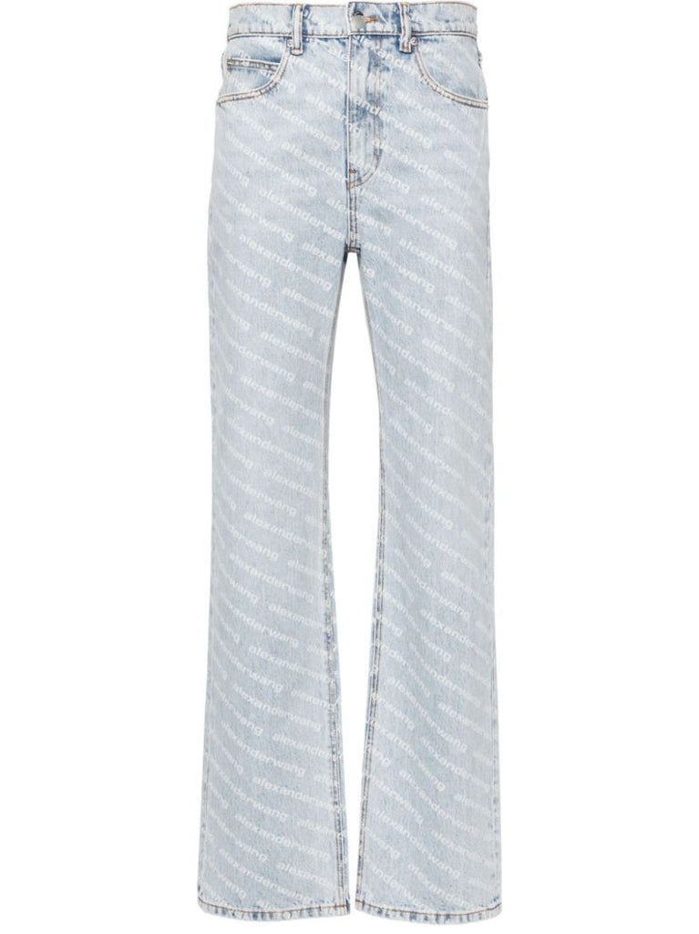 Blue Logo-print Flared Jeans