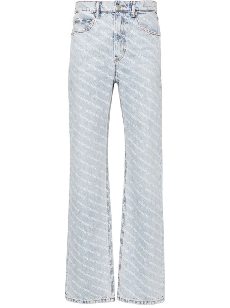 Blue Logo-print Flared Jeans