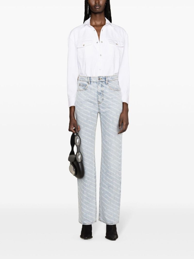 Blue Logo-print Flared Jeans
