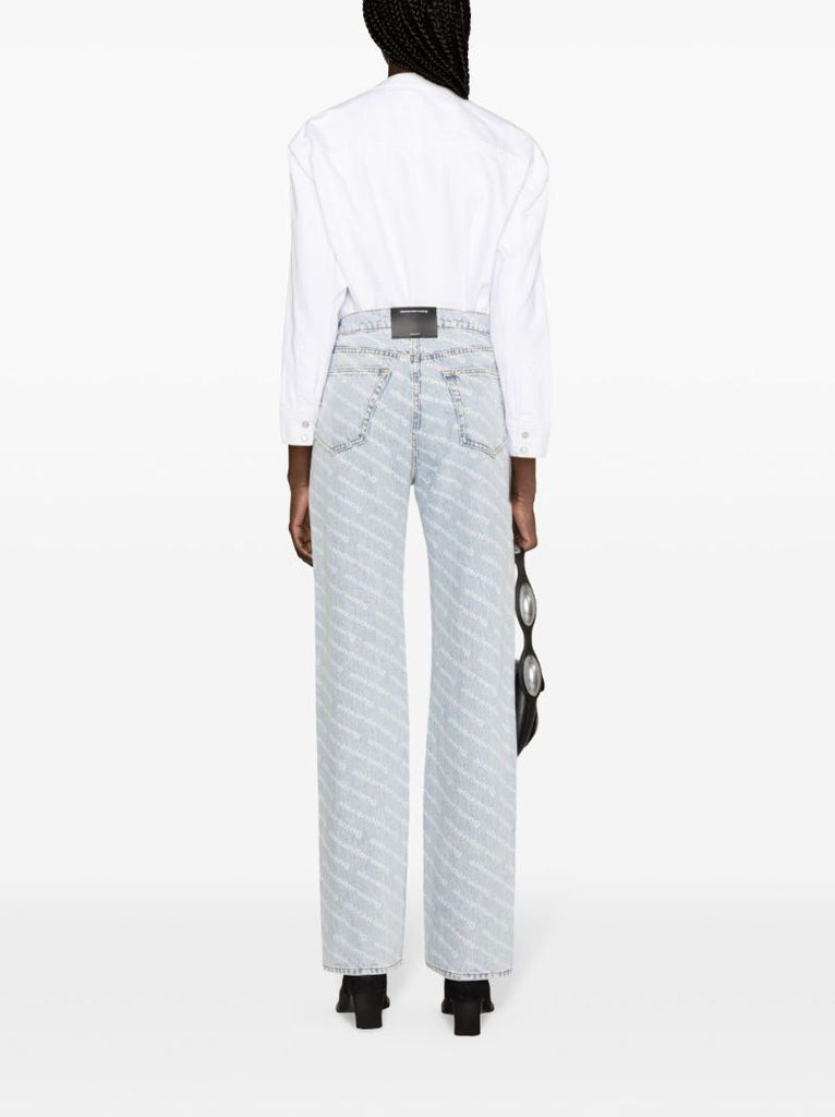 Blue Logo-print Flared Jeans