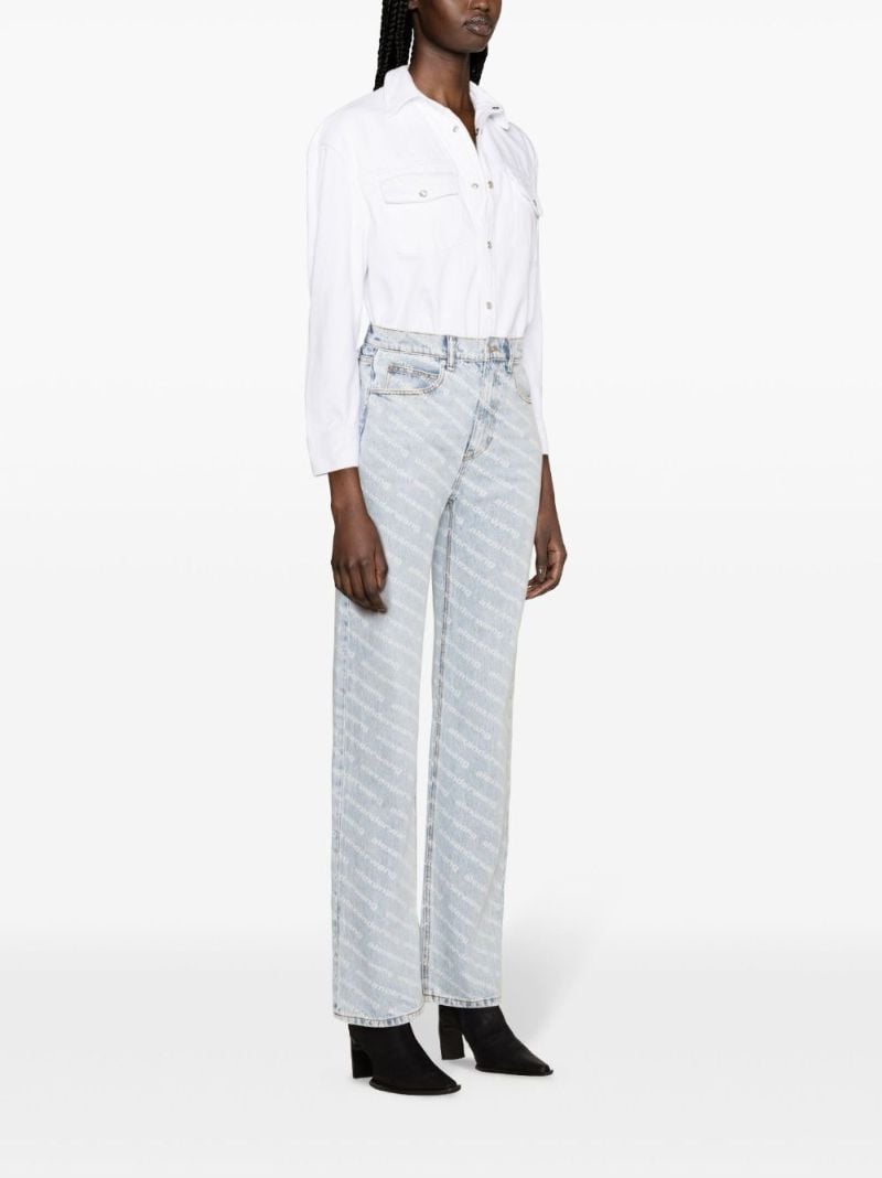 Blue Logo-print Flared Jeans